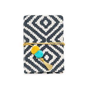HAND WOVEN CLOTH JOURNAL WITH GOLD CORD  POMS