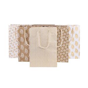MEDIUM GOLD PRINT RECYCLED PAPER GIFT BAGS (SET OF 6)