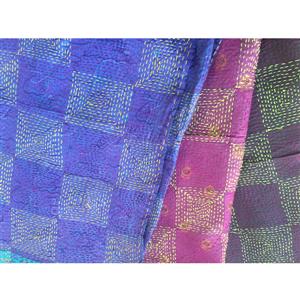 Upcycled Silk Sari Stole with Geometric Square Shaped Hand Embroidery